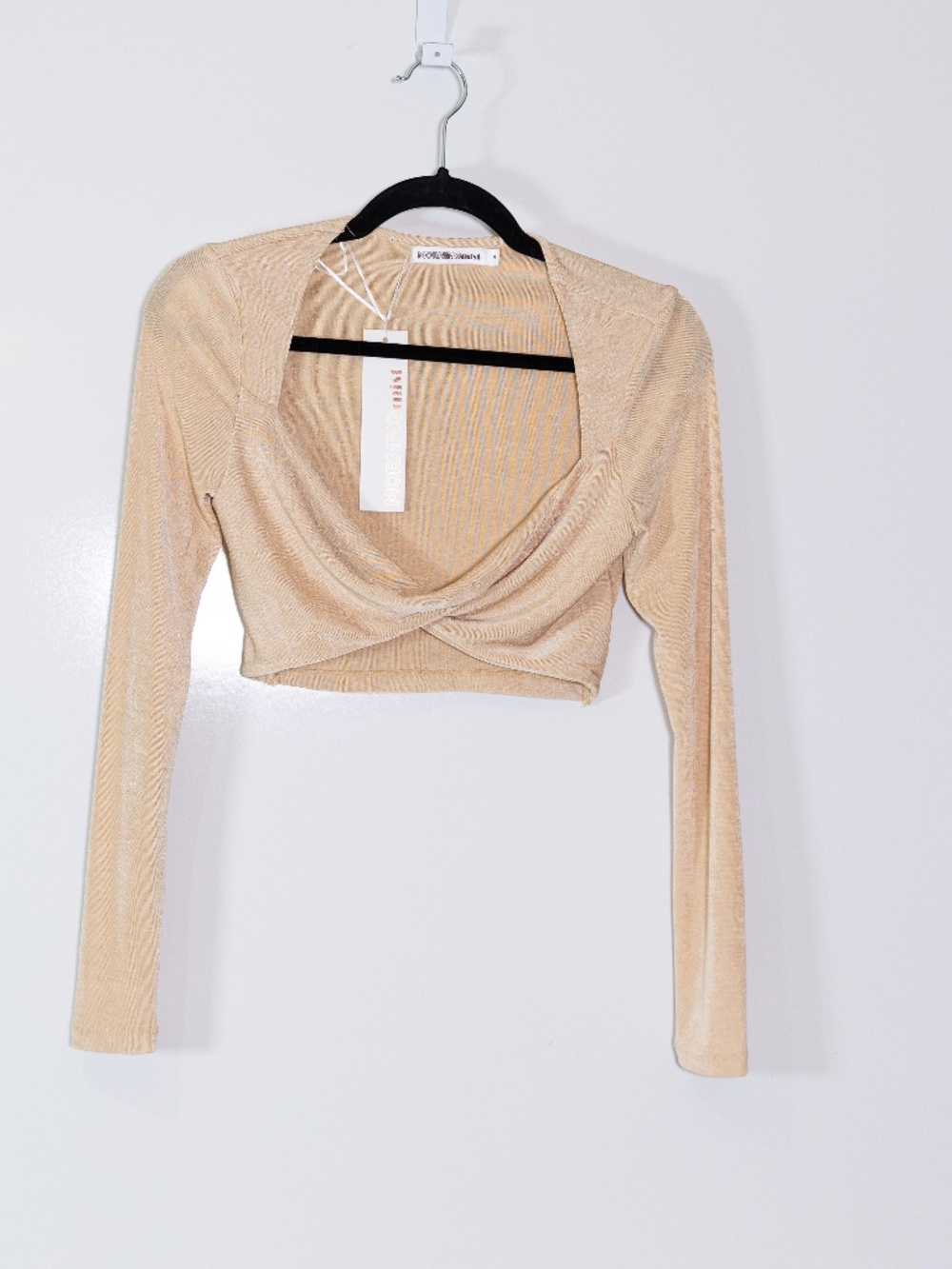 NEW Peppermayo Morning Mist Superlove Twist Front Long Sleeve Crop Top Beige 8